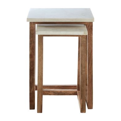 Nirav White Marble Nest Of 2 Tables With Mango Wood Frame