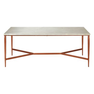 Nirav White Marble Top Coffee Table With Copper Metal Frame