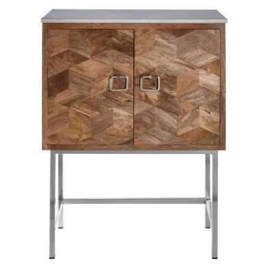 Nirav Geometric Design Marble Top Wooden Storage Cabinet In Brown