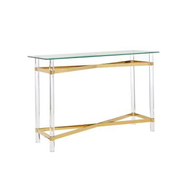 Clarence Clear Glass Console Table With Rich Gold Tones