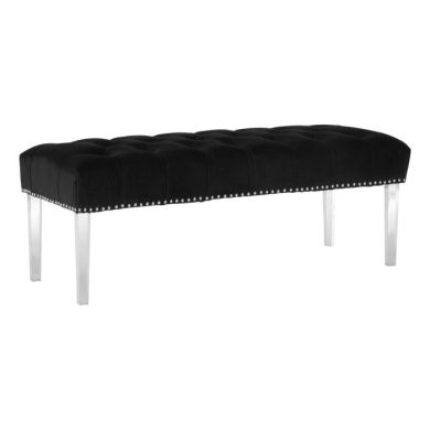 Clarence Black Velvet Upholstered Dining Bench With Acrylic Legs