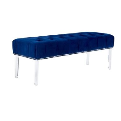 Clarence Blue Velvet Upholstered Dining Bench With Acrylic Legs