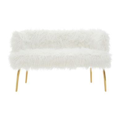Caledon Faux Fur 2 Seater Sofa In White With Gold Legs