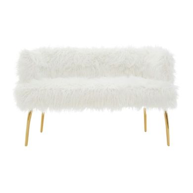 Caledon Faux Fur 2 Seater Sofa In White With Gold Legs