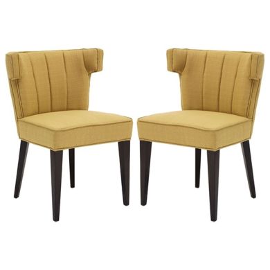 Orton Yellow Linen Fabric Dining Chairs With Black Wooden Legs In Pair