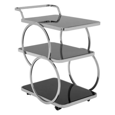 Aurora Drinks Trolley With Black Glass Shelves And Chrome Frame