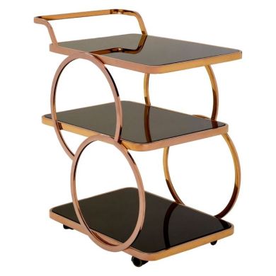 Aurora Drinks Trolley With Black Glass Shelves And Rose Gold Frame
