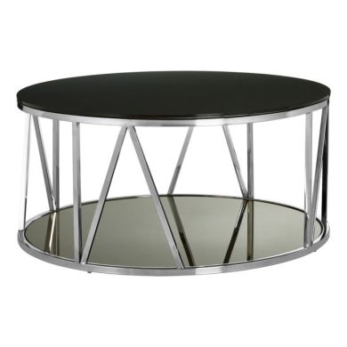 Aurora Round Glass Top Coffee Table In Black With Chrome Frame