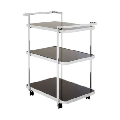 Aurora 3 Tier Drinks Trolley With Black Glass Shelves And Chrome Frame
