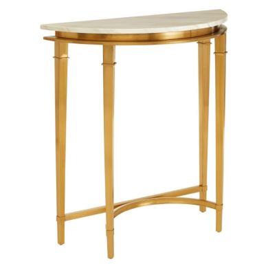 Aurora Half Moon Marble Top Console Table In White With Gold Frame