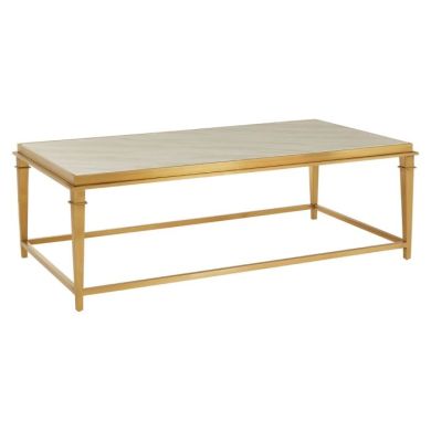 Aurora Rectangular Marble Top Coffee Table In White With Gold Frame