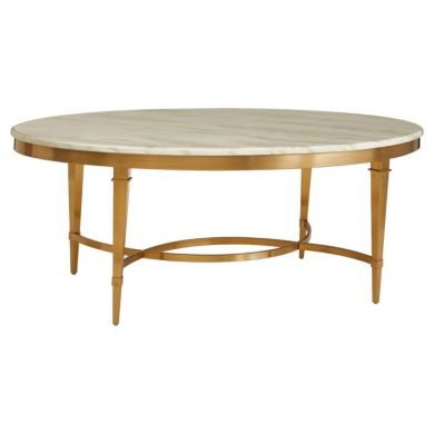 Aurora Oval Marble Top Coffee Table In White With Gold Frame