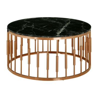 Aurora Round Marble Top Coffee Table In Black With Copper Base