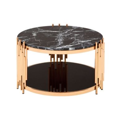 Aurora Marble Top Coffee Table In Black With Rose Gold Frame