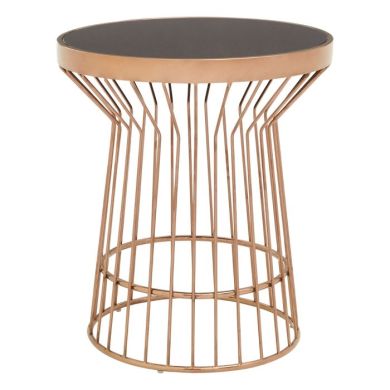 Aurora Round Glass Top Side Table In Black With Copper Frame