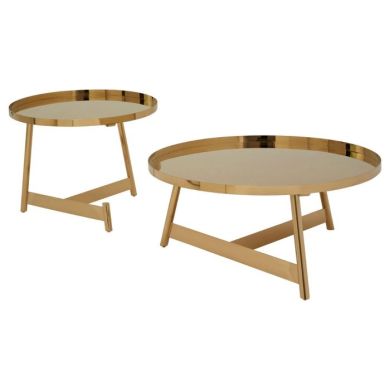 Aurora Round Metal Nest Of 2 Tables In Gold