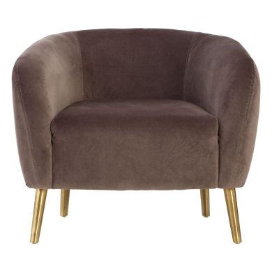 Louxor Velvet Round Armchair In Grey With Rich Gold Metal Legs