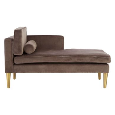 Louxor Left Arm Velvet Chaise Longue Chair In Grey