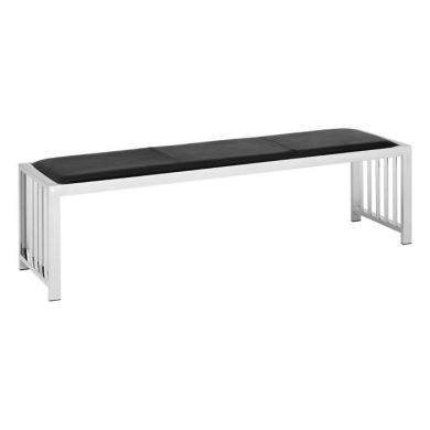 Novara Black Genuine Leather Hallway Seating Bench With Silver Frame