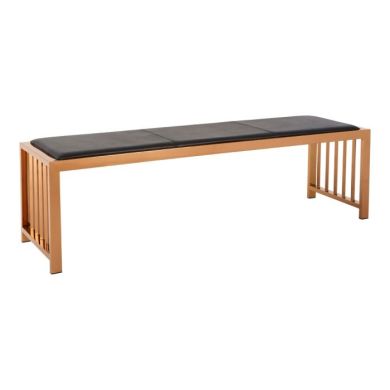 Novara Black Genuine Leather Hallway Seating Bench With Rose Gold Frame