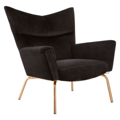 Narsingdi Wingback Velvet Upholstered Armchair In Black
