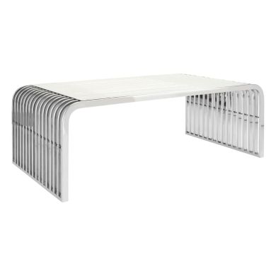 Vogue Slatted Clear Glass Coffee Table With Silver Stainless Steel Base