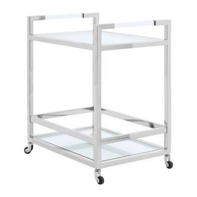 Vogue Butler Bar Trolley With 2 Tiers In Silver Metal Frame