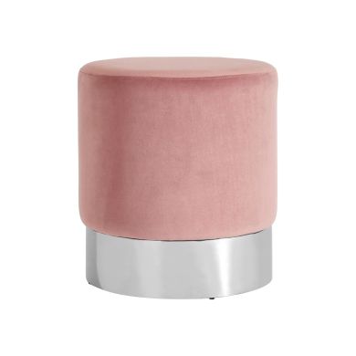Vogue Velvet Round Stool In Pink With Silver Base