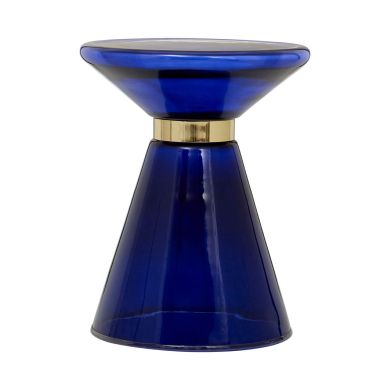 Magee Blue Glass Side Table With Gold Steel Stripe