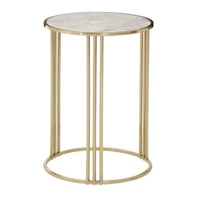 Maddox Round Marble Top Side Table With Gold Metal Frame