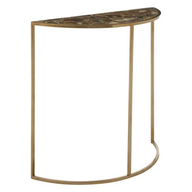 Vita Half Moon Agate Console Table In Stone With Gold Frame