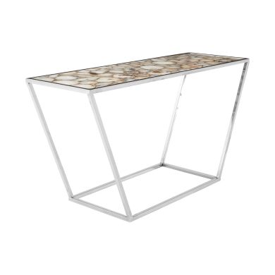 Vita Agate Top Console Table In White With Gold Metal Frame