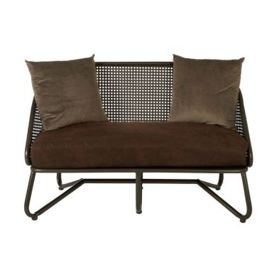 Nahilla Faux Leather 2 Seater Sofa In Brown With Metal Curved Legs