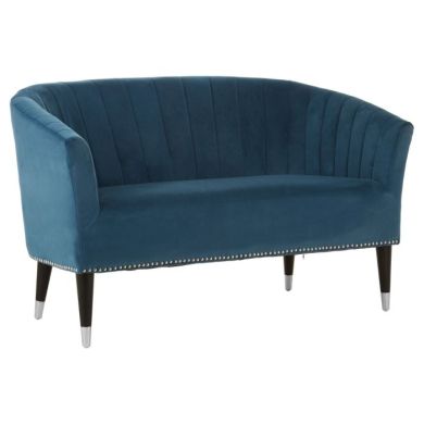 Delmas Velvet Upholstered 2 Seater Sofa In Blue