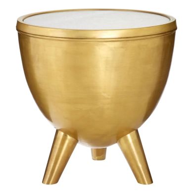 Crest White Marble Top Side Table With Brass Metal Base