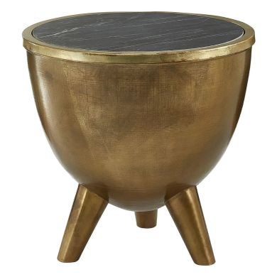 Crest Black Marble Top Side Table With Brass Metal Base