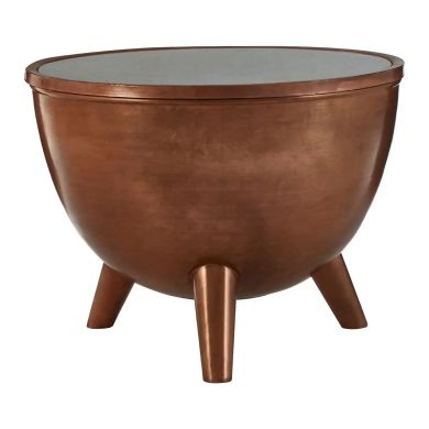 Crest White Marble Top Side Table With Copper Metal Frame
