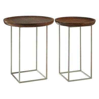 Crest Set of 2 Wood Top Side Tables In Natural With Iron Base