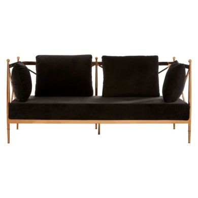 Nakisia Velvet 2 Seater Sofa In Black With Rose Gold Lattice Arms