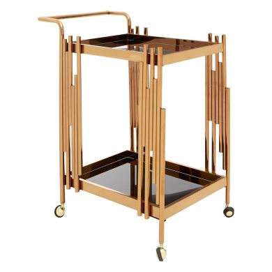 Novo Bar Trolley With 2 Glass Tier In Rose Gold Steel Frame