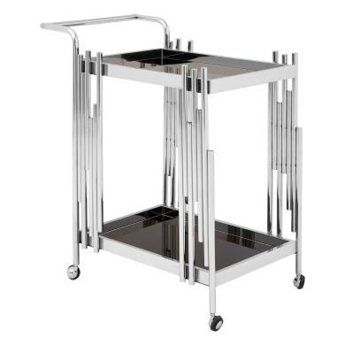 Novo Bar Trolley With 2 Glass Tier In Silver Steel Frame
