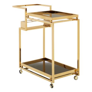 Novo Bar Trolley With 3 Glass Tier In Gold Stainless Steel Frame