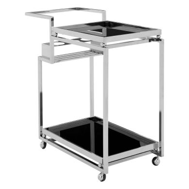 Novo Bar Trolley With 3 Glass Tier In Silver Stainless Steel Frame