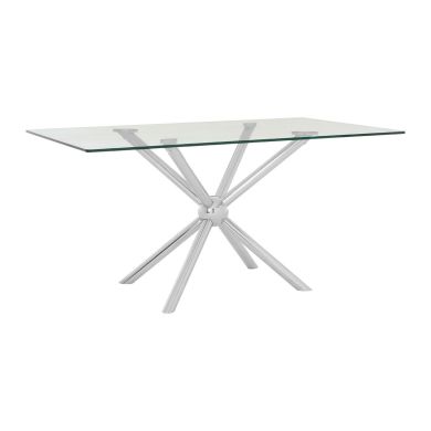 Novo Clear Glass Top Dining Table In Cross Silver Steel Legs