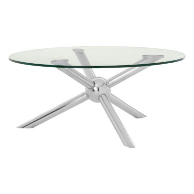 Novo Round Clear Glass Coffee Table With Silver Legs