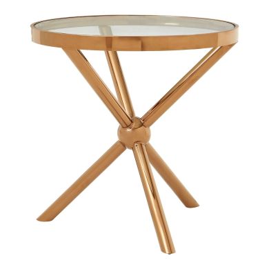 Novo Round Clear Glass Side Table In Rose Gold SteelLegs