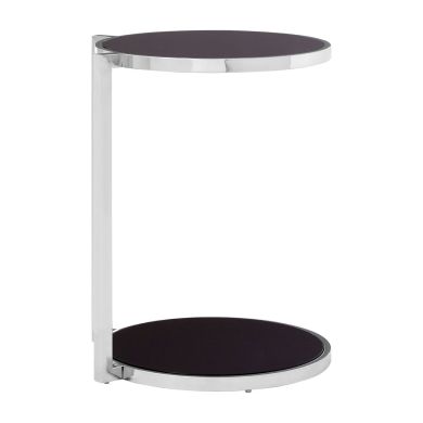 Novo Black Glass 2 Tier Side Table In Silver Steel Frame