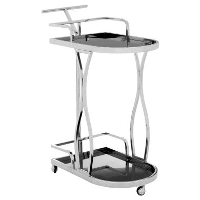 Novo Wavy Design Bar Trolley With 2 Glass Tier In Silver Steel Frame