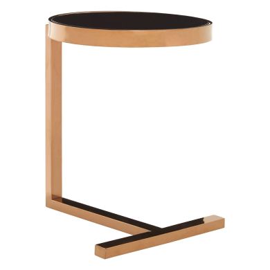 Novo Black Glass Side Table In Rose Gold With T-Shaped Base