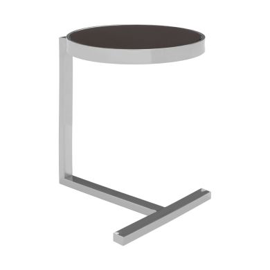 Novo Black Glass Side Table In Silver With T-Shaped Base